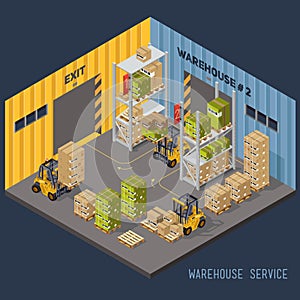 Warehouse racking and forklift and load. photo