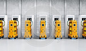 Warehouse robots charge with electric charging stations