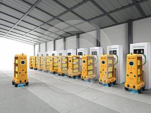 Warehouse robots charge with electric charging stations