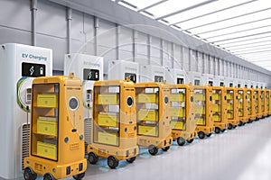 Warehouse robots charge with electric charging stations