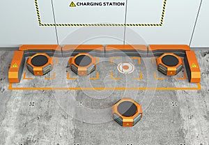 Warehouse robots charging at charging station