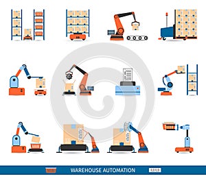 Warehouse Robots Icons Set