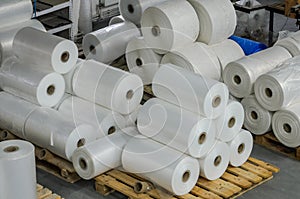 Warehouse with rolls of polyethylene