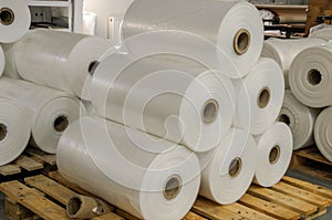 Warehouse with rolls of polyethylene