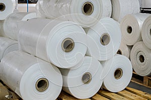 Warehouse with rolls of polyethylene