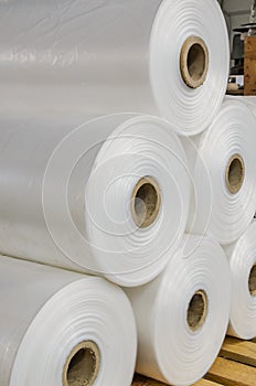 Warehouse with rolls of polyethylene