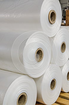 Warehouse with rolls of polyethylene