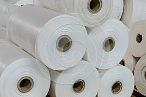 Warehouse with rolls of polyethylene