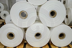 Warehouse with rolls of polyethylene