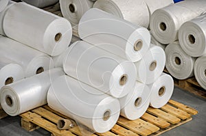 Warehouse with rolls of polyethylene