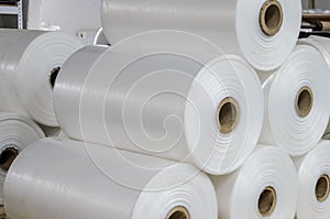 Warehouse with rolls of polyethylene