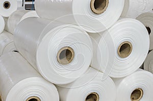 Warehouse with rolls of polyethylene