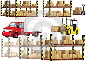 Warehouse shelving and transportation photo