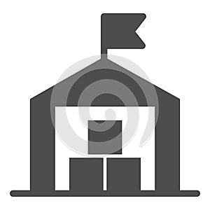 Warehouse solid icon, transportation delivery service symbol, storage building with flag vector sign on white background