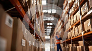 The warehouse with stocked shelves.AI generated image