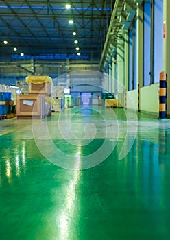 Warehouse and storage area. Walkway in the Factory . Manufacturing product of packaging. Product box