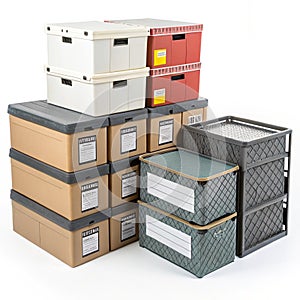 Warehouse storage boxes isolated on white background