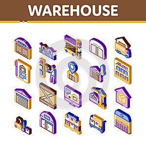 Warehouse And Storage Isometric Icons Set Vector