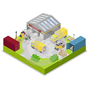 Warehouse storage and shipping logistics vector illustration. Storage and transportation cargo, delivery and shipping
