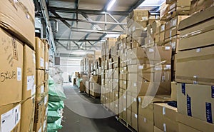 Warehouse. store storehouse. hall cartons stock business