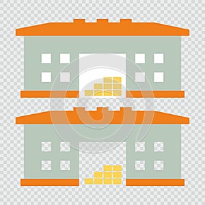 Warehouse, storehouse, depot building, set icon, color vector illustration, transparent background