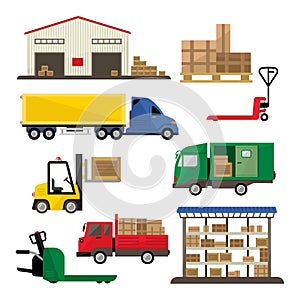 Warehouse Transportation and Delivery Icons Flat