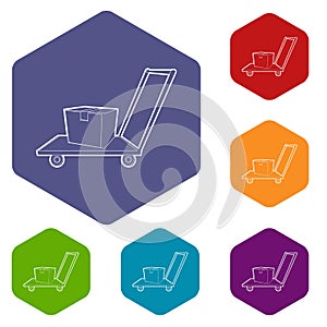 Warehouse trolley icons vector hexahedron