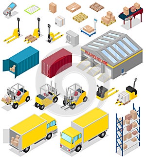 Warehouse vector distribution storage industry in industrial storehouse of warehouser illustration set of cargo