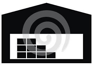 Warehouse, web icon, black silhouette of depot, vector