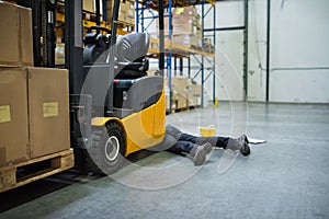 Warehouse worker after an accident in a warehouse.