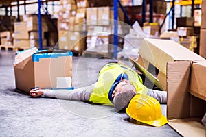 Warehouse worker after an accident in a warehouse.