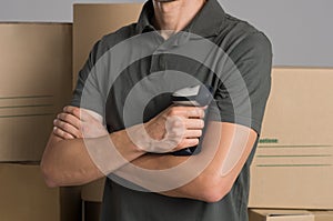 Warehouse worker with barcode reader