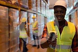 Warehouse worker hold inventory scanner