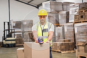 Warehouse worker preparing a shipment