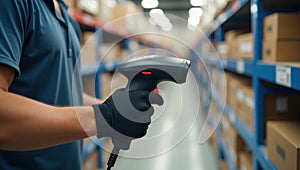 Warehouse worker scanning inventory with barcode reader