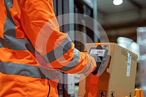 Warehouse worker scanning a package in a logistics center