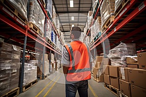 Warehouse worker streamlining logistics with an extra hand, logistics center with efficiency