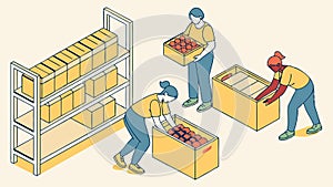 Warehouse Workers Handling Boxes, Logistics, Inventory, vector design Generative AI
