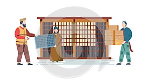 Warehouse Workers Moving Boxes Scene, vector design Generative AI