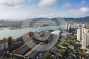 Warehouses at the port of Santos in Sao Paulo, Brazil, seen from above