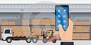 Warehousing and storage app on a smartphone with logistic