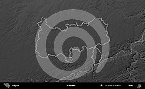 Waremme outlined, Belgium. Grayscale