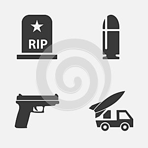 Warfare Icons Set. Collection Of Slug, Ordnance, Rip And Other Elements. Also Includes Symbols Such As Rip, Tomb