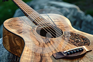 Warm Acoustic wooden guitar. Generate Ai