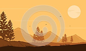Warm afternoons with beautiful natural scenery at sunset. Vector illustration