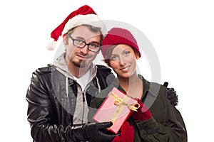 Warm Attractive Young Couple with Holiday Gift