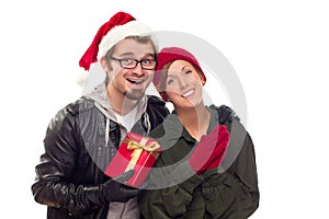 Warm Attractive Young Couple with Holiday Gift