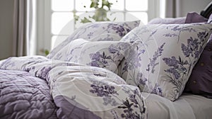 A warm breeze carries the soothing aroma of lavender creating a tranquil setting for a restful nights sleep. 2d flat photo