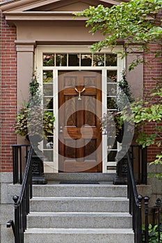 Warm Brown Front Door in New England