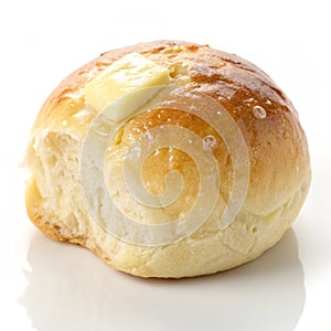 Buttered dinner roll isolated on white background